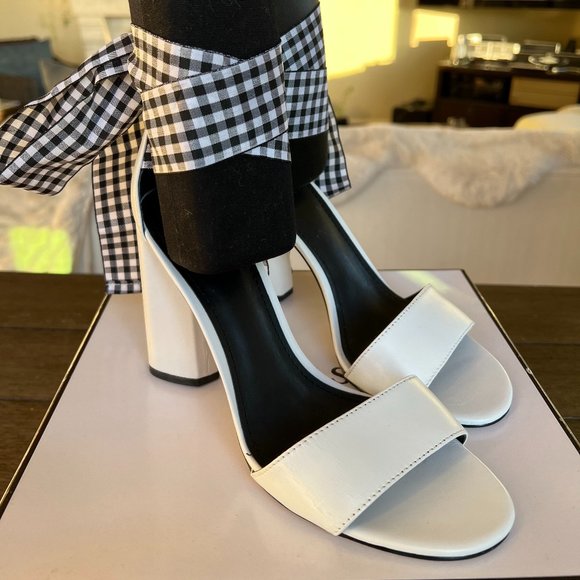 NEW Guess Pump Allison's Women White Leather Checkered Ribbon - Picture 11 of 14